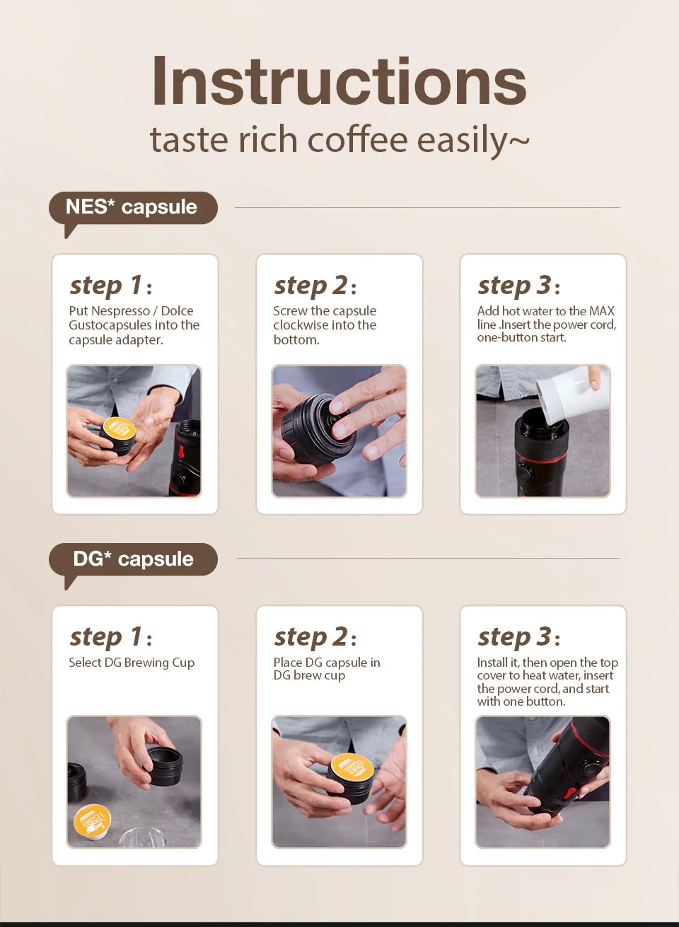 HiBREW Portable Coffee Machine for Car & Home Expresso Coffee Maker Nexpresso Dolce Pod Capsule Coffee Powder H4 Basic Version