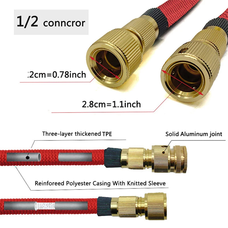 Expandable Garden Hose - Heavy Duty Superior Strength  4 -Layer Latex Core - Extra Strong Brass Connectors water hose