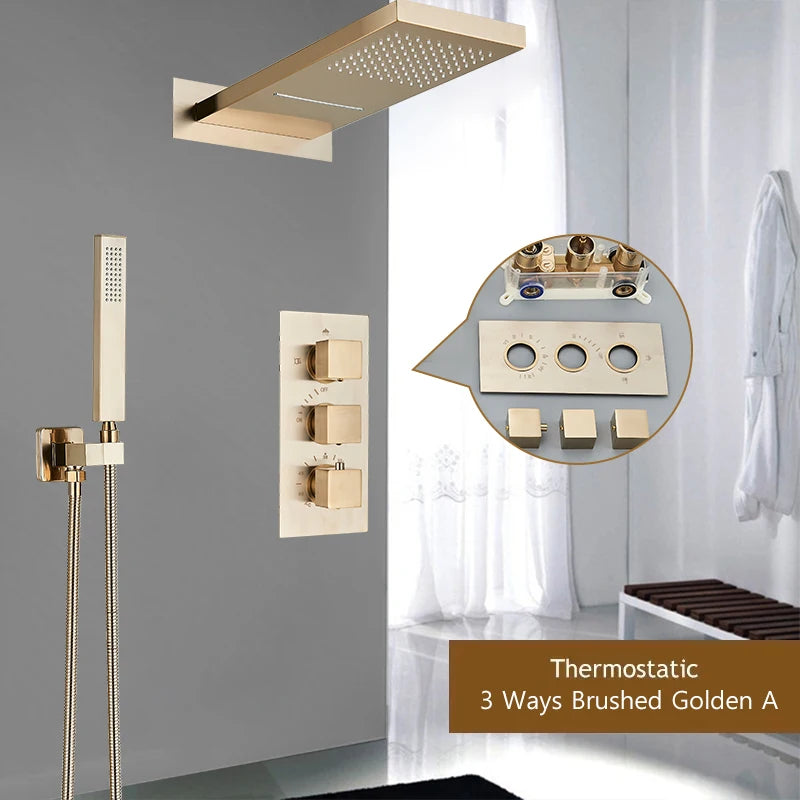 Thermostatic shower syste Waterfall Shower Faucet Concealed Shower r Wall Mounted Shower Column Hot And Cold Mixing Valve