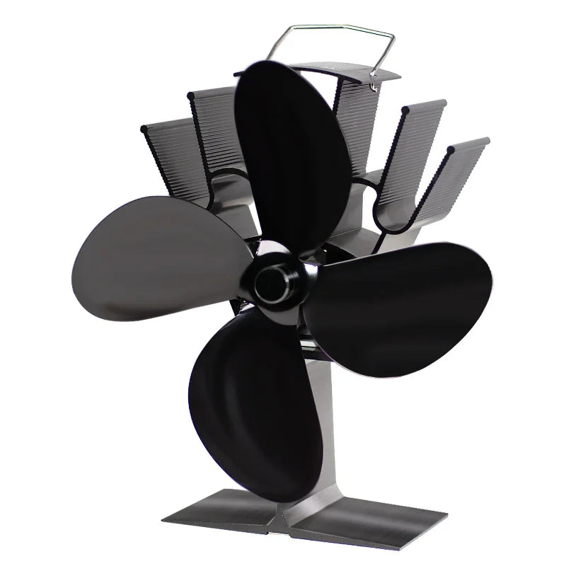 4 Blade Heat Powered Stove Fan Black Fireplace komine Log Wood Burner Eco Friendly Quiet Fan Home Efficient Heat Distribution