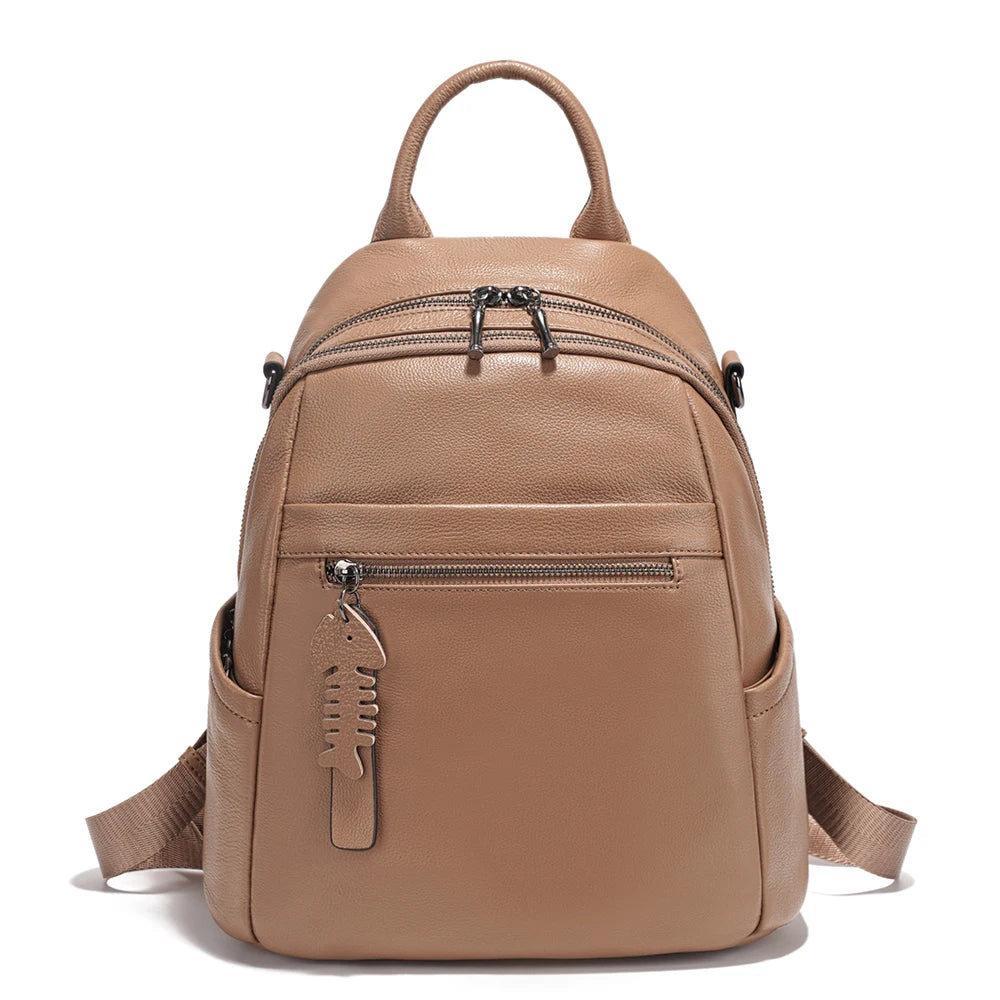 Soft Leather Women’s Backpack Large Capacity Crafted from premium cowhide leather with wide shoulder straps and multiple pockets. Stylish, durable, and perfect for everyday use.