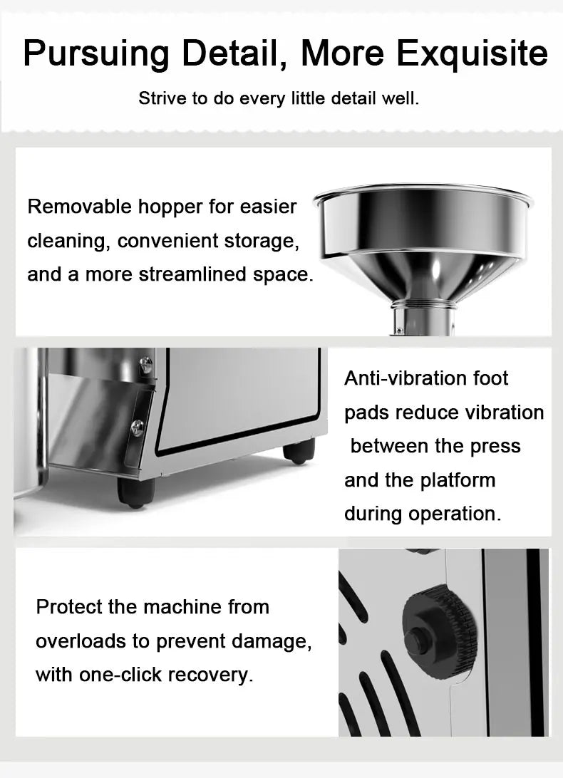 2025 Upgraded Oil Press Machine,110V/220V Dual Voltage,Low Noise Easy Clean Small Business/Household, Food Grade Stainless Steel
