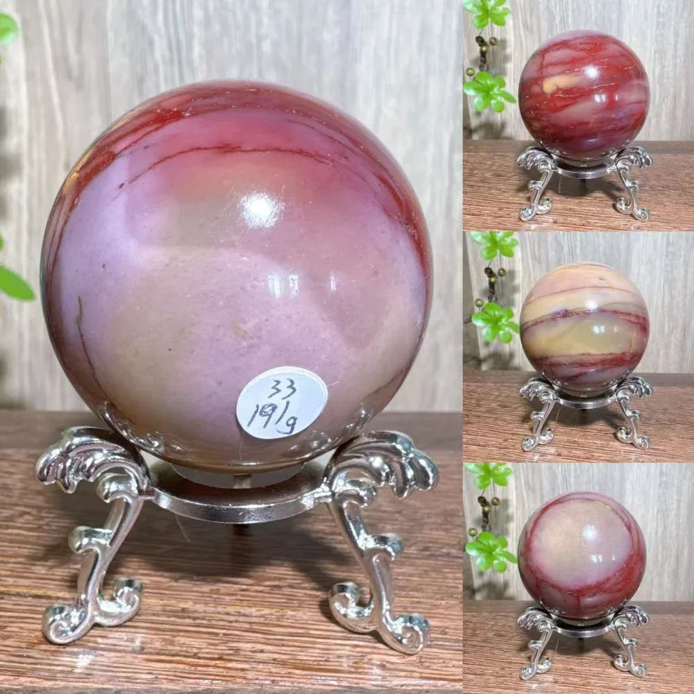 Natural Mookaite Geode Crystal Sphere – Unique Décor Raw cracked stone design with stand. Perfect for home décor, Reiki energy, and meaningful gift ideas.