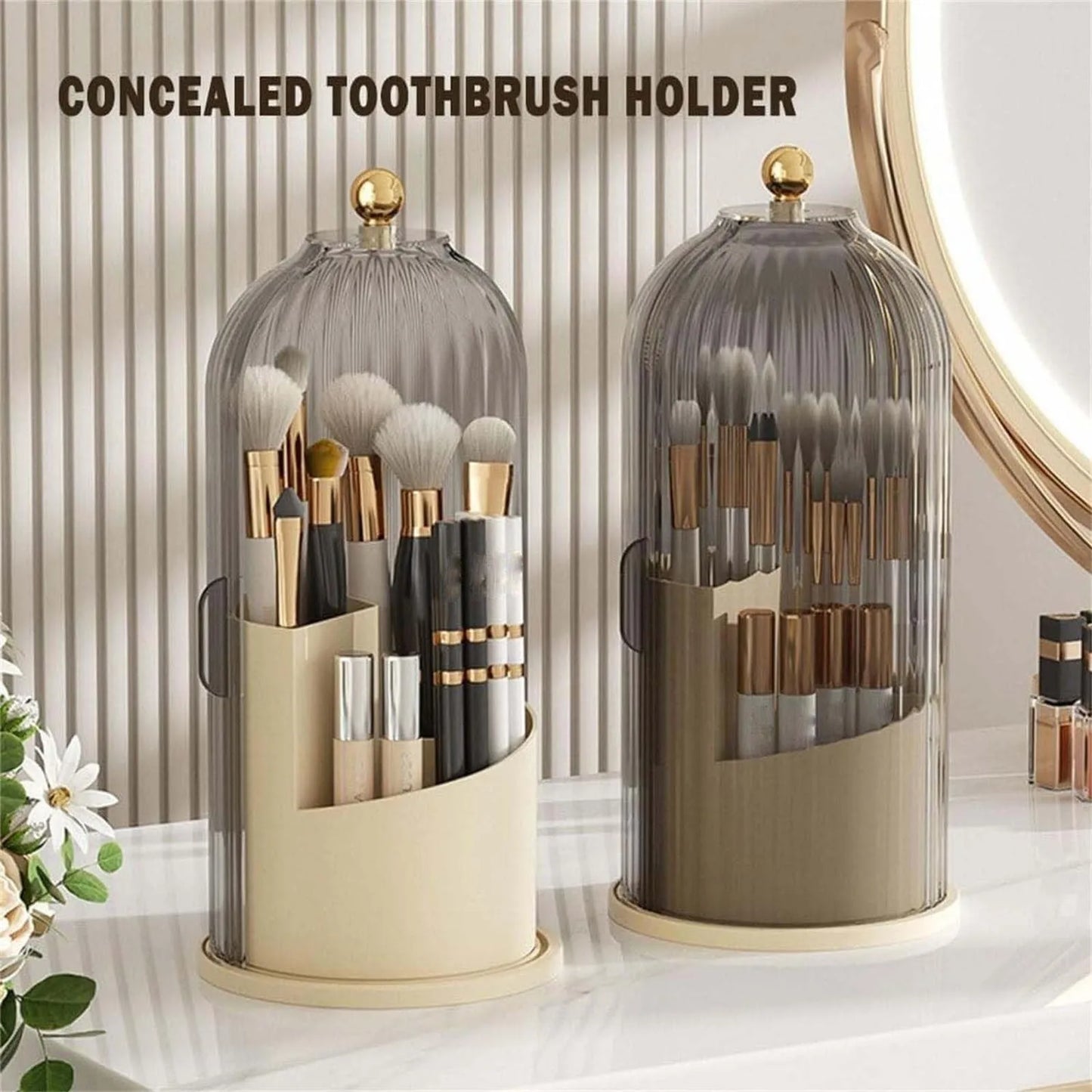 New 360° Rotating Multifuntional Organizer Clear Makeup Brush Vanity Organizer High-end Simple Makeup Brush Holder With Lid
