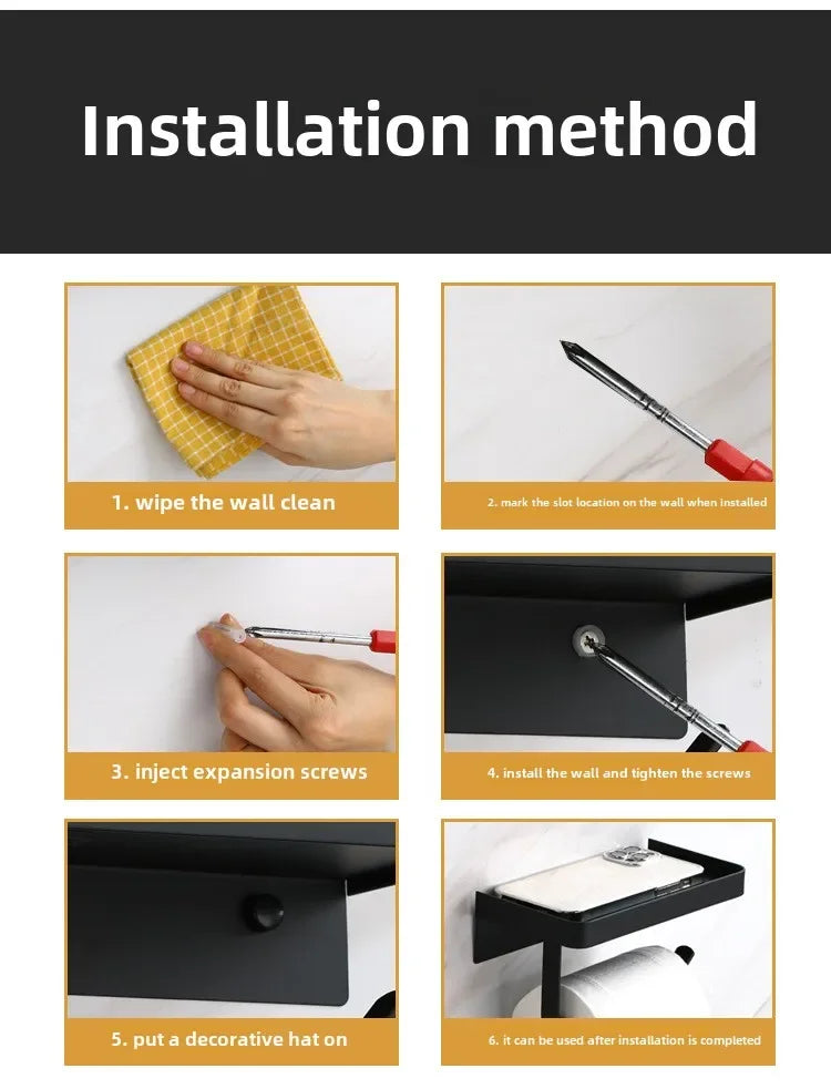 Toilet paper rack 304 stainless steel tissue holder, mobile phone rack, non-punching bathroom roll holder