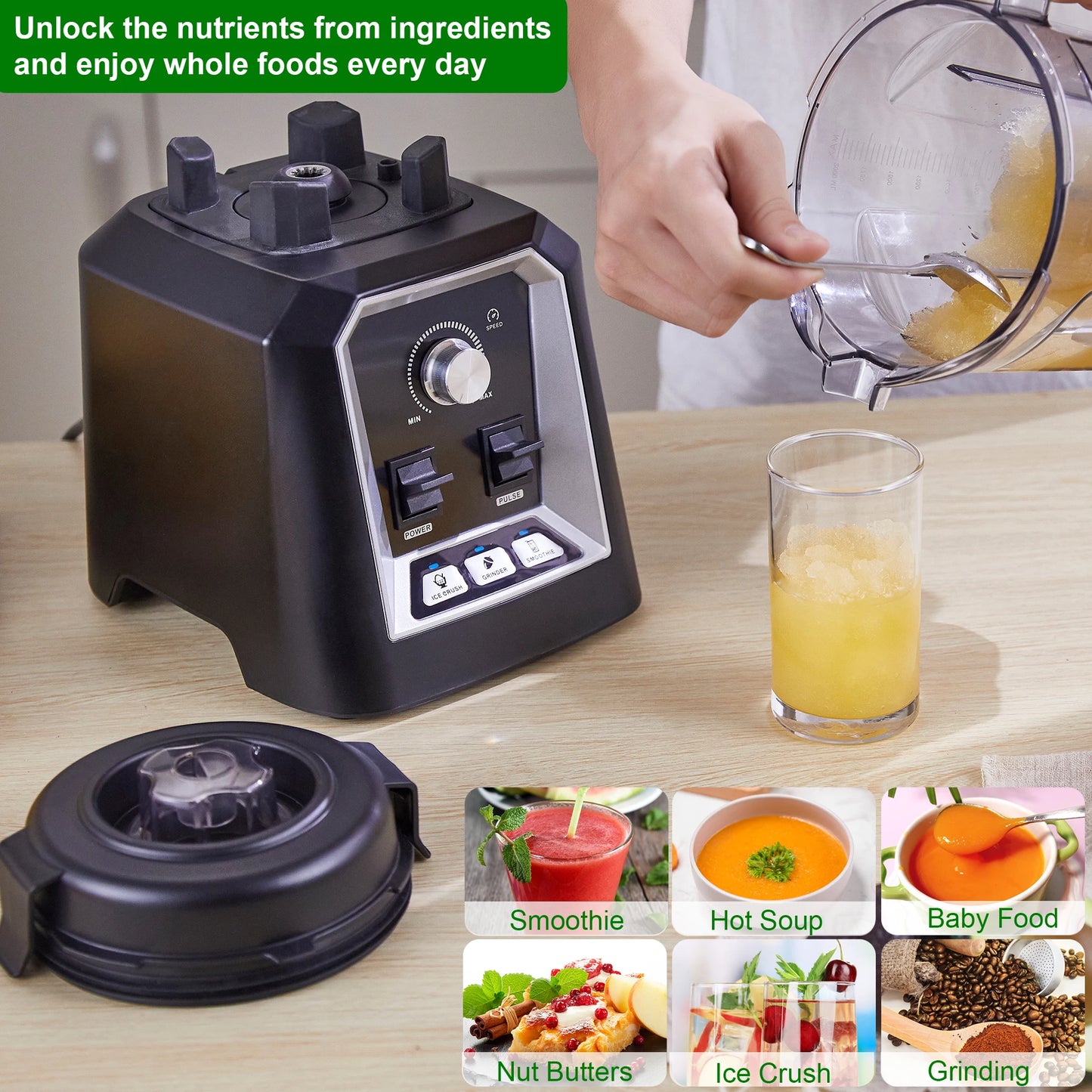 BioloMix Professional Kitchen Blender Automatic Program 2L Low-Profile BPA-Free Smoothie Juicer Ice Crusher Food Mixer
