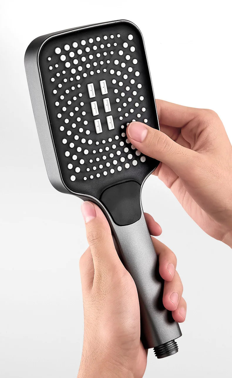 Square Button Adjustable Shower Head Silver Booster Shower Head Thickened Water Outlet Shower Head Set