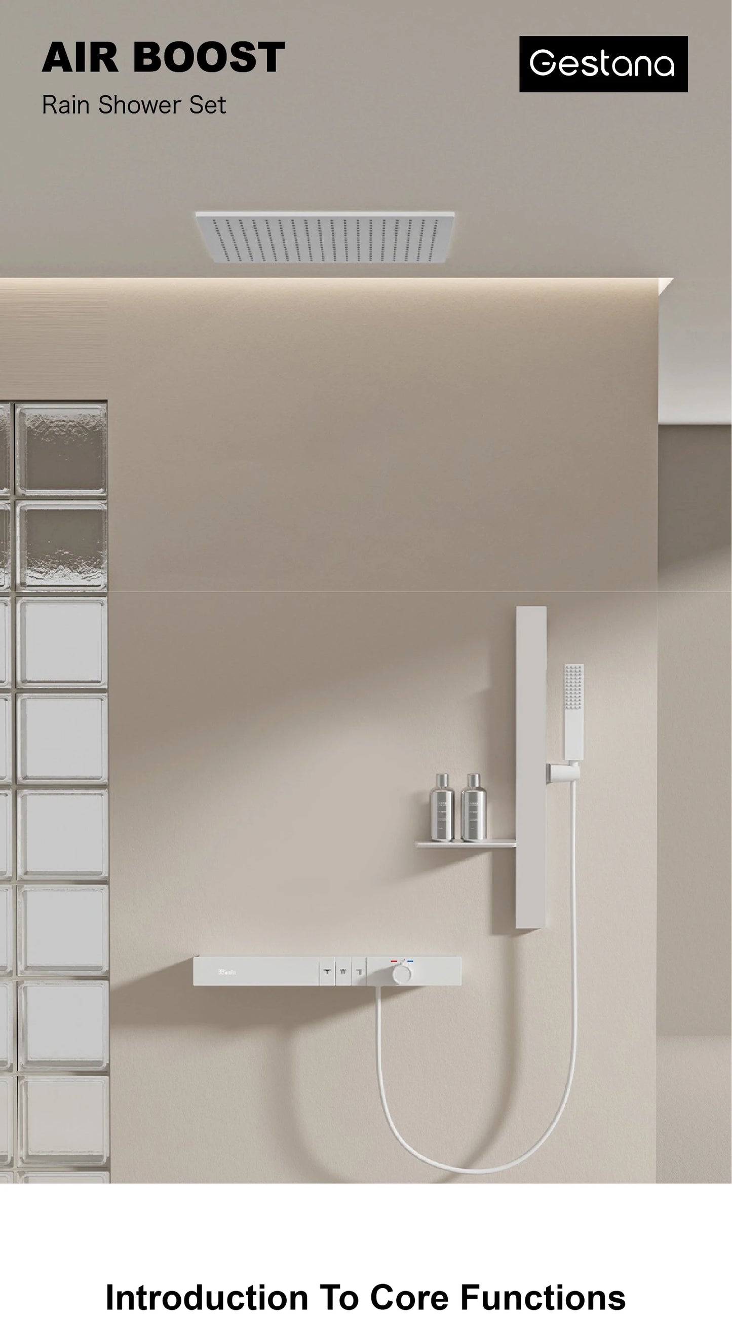 Luxury Ceiling Thermostatic Shower System Black Brass 3 Function Built In Wall Cold Hot Water Waterfall Outlet Bathroom Faucet