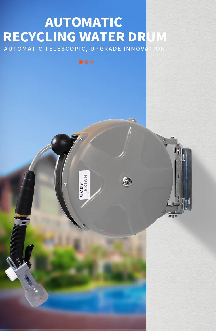 Automatic Retractable and recycling Hose Reel Car Wash Garden Irrigation Water Tube Holder Wall Mount High Pressure Waterpipes