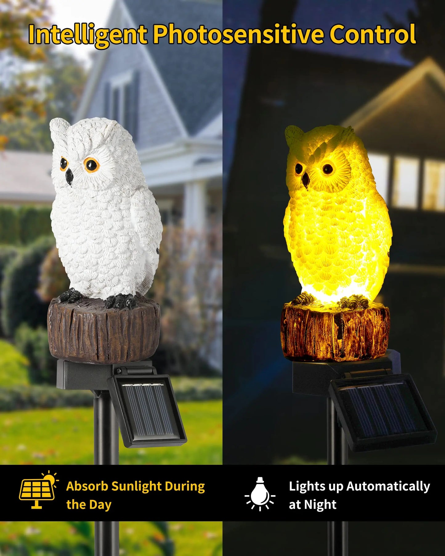Owl solar decorative garden post lighting, waterproof outdoor figurine lights decorate statue aisles, courtyards, lawns