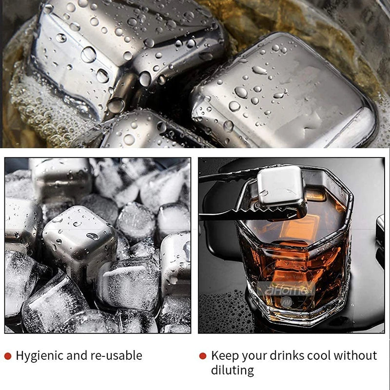 4/6/8 Pcs Stainless Steel Ice Cubes Set Reusable Chilling Stones for Whiskey Wine Wine Cooling Cube Chilling Rock Party Bar Tool