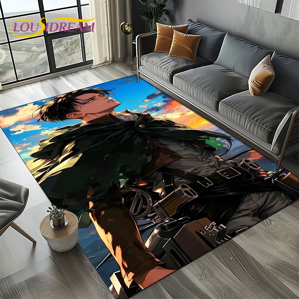2025 Attack on Titan Eren Anime Cartoon Carpet Rug for Bedroom Living Room Home Sofa Decoration,kids Play Decor Floor Mat Gift