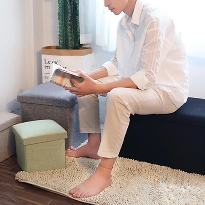 Multifunctional Fabric Organizer Storage Stools Box Foldable Storage Stool Boxes With Padded Seat Home Organization Sundries Box
