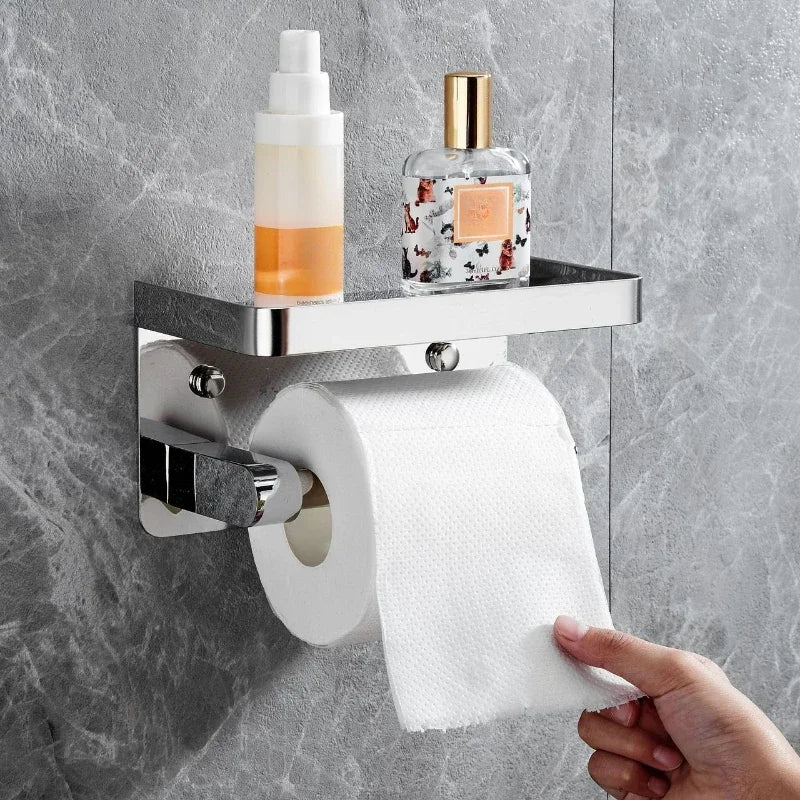 Toilet paper rack 304 stainless steel tissue holder, mobile phone rack, non-punching bathroom roll holder