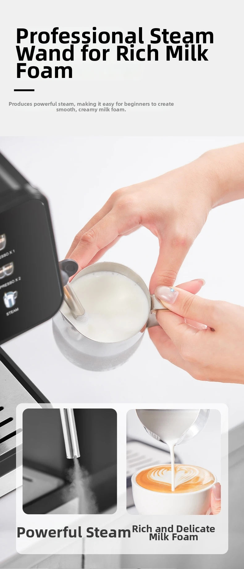 20Bar Espresso Machine – Dual Brew Hot & Cold Features smart touchscreen, milk frother, fast heating, and energy-saving design. Ideal for home baristas to craft café-quality drinks.