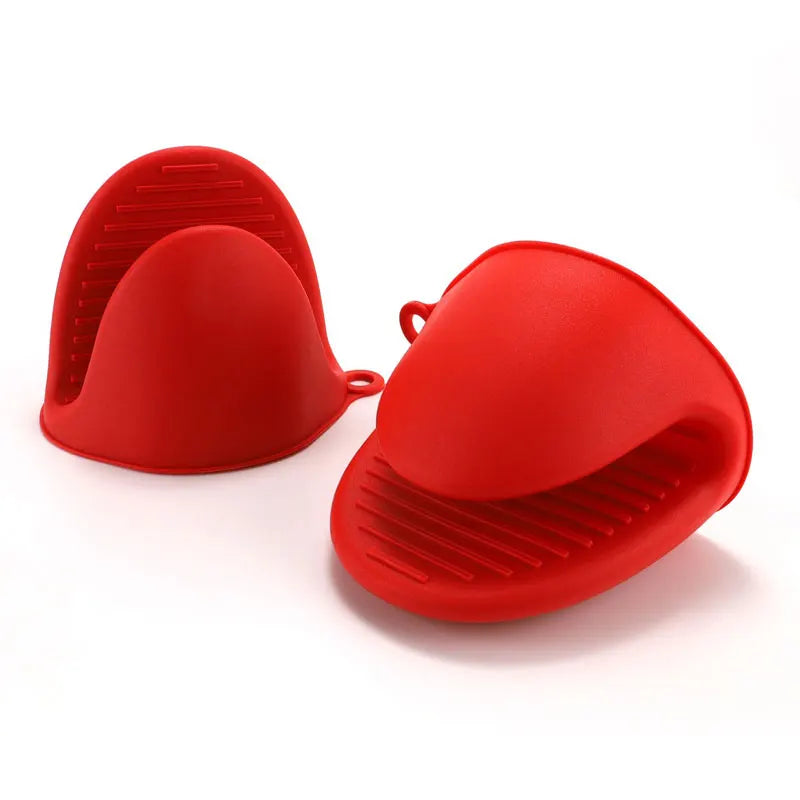 2pcs Mini Oven Gloves Silicone Heat Resistant Cooking Gloves Insulated Non-slip Gloves Clip Pot Rack Cooking Oven Gloves