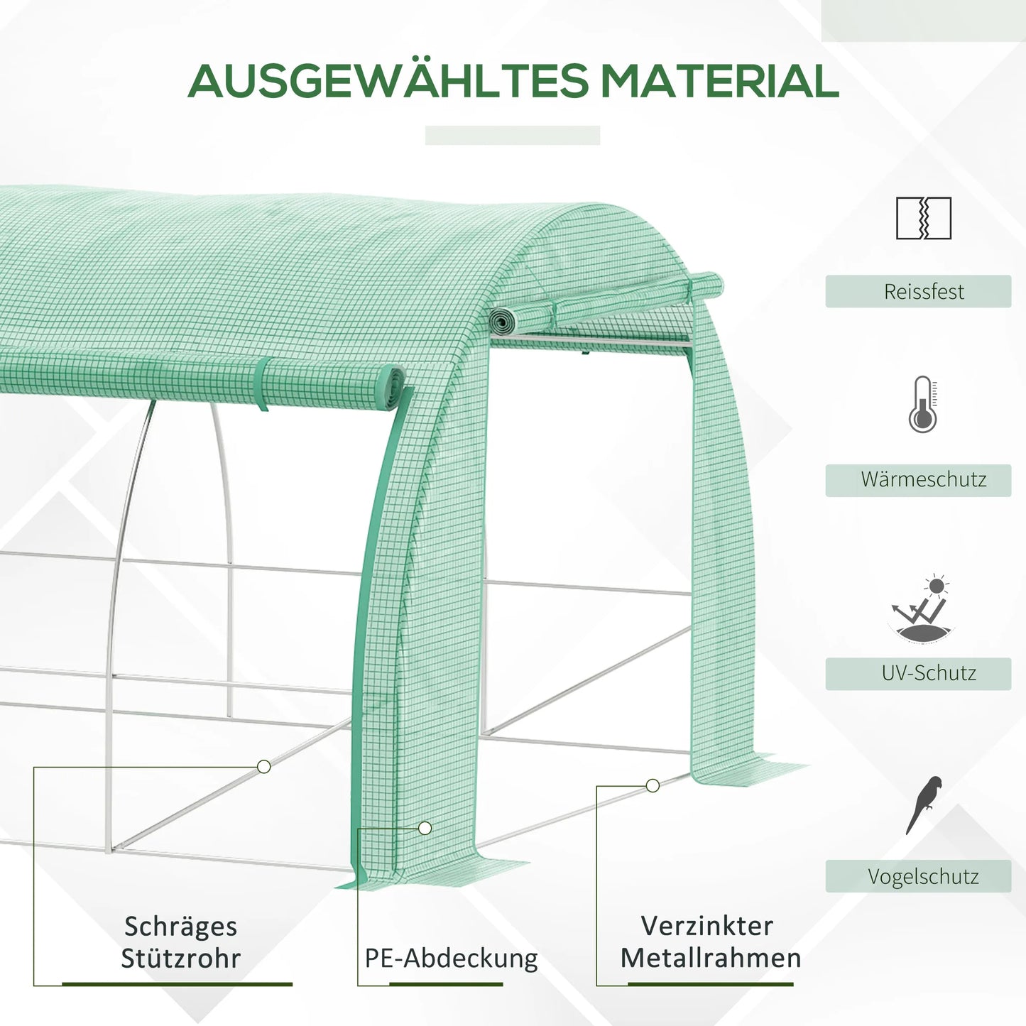 Outsunny Foils greenhouse Polytunnel 3.97x3x2 m Covers Rollable Green