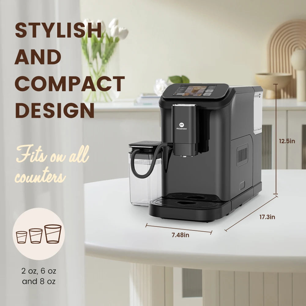 Mcilpoog WS-D5  Automatic Coffee Machine - Smart Wi-Fi , 12 Coffee Varieties, Touchscreen & Built-In Frother/1.5L Tank for Home