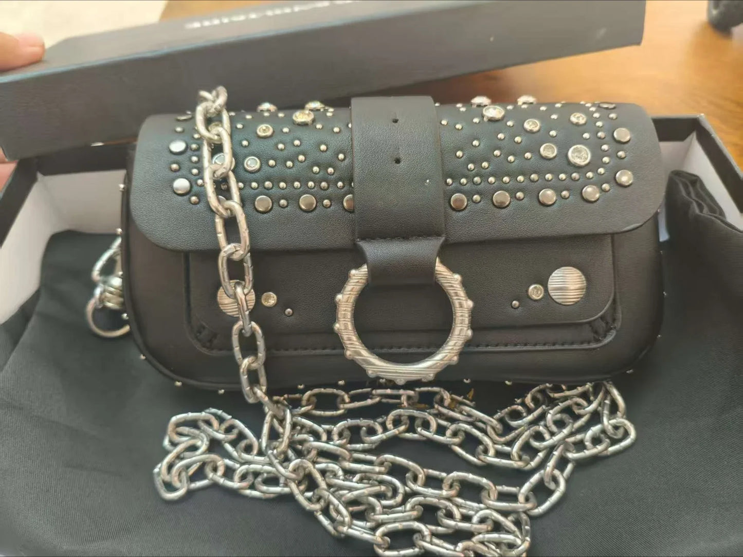 Multi-Color French Design Mini Waist Bag Classic Rivet Style Chic round design with a simple, versatile look. Compact and stylish, perfect for everyday wear.
