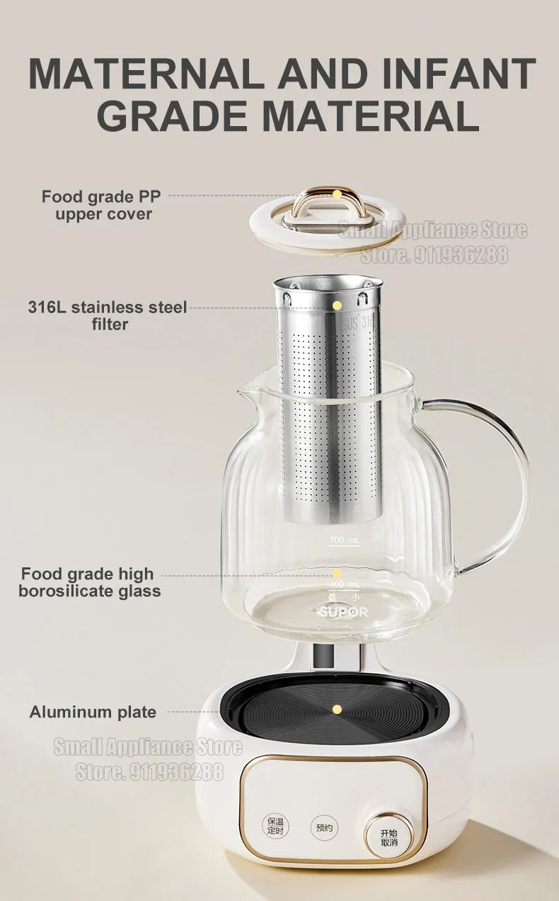 SUPOR 1L Health Pot Glass Electric Kettle 316L Stainless Steel Water Boliler 12H insulation Multifunction Household Teapot 220v