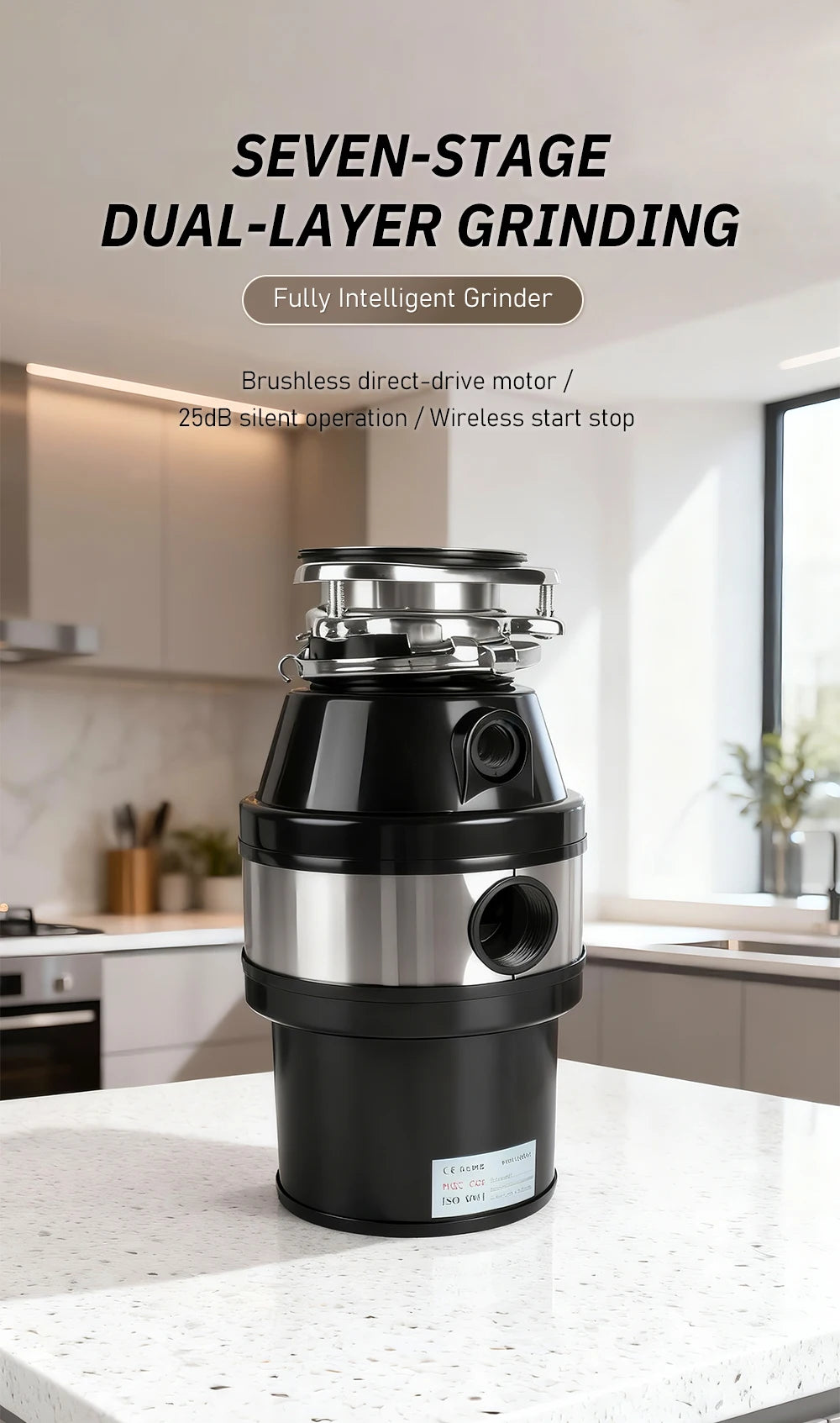 Electric Kitchen Food Waste Disposer – Heavy-Duty Under-sink garbage disposal unit with 220V, 550W power. Efficiently grinds food waste for easy kitchen cleanup.