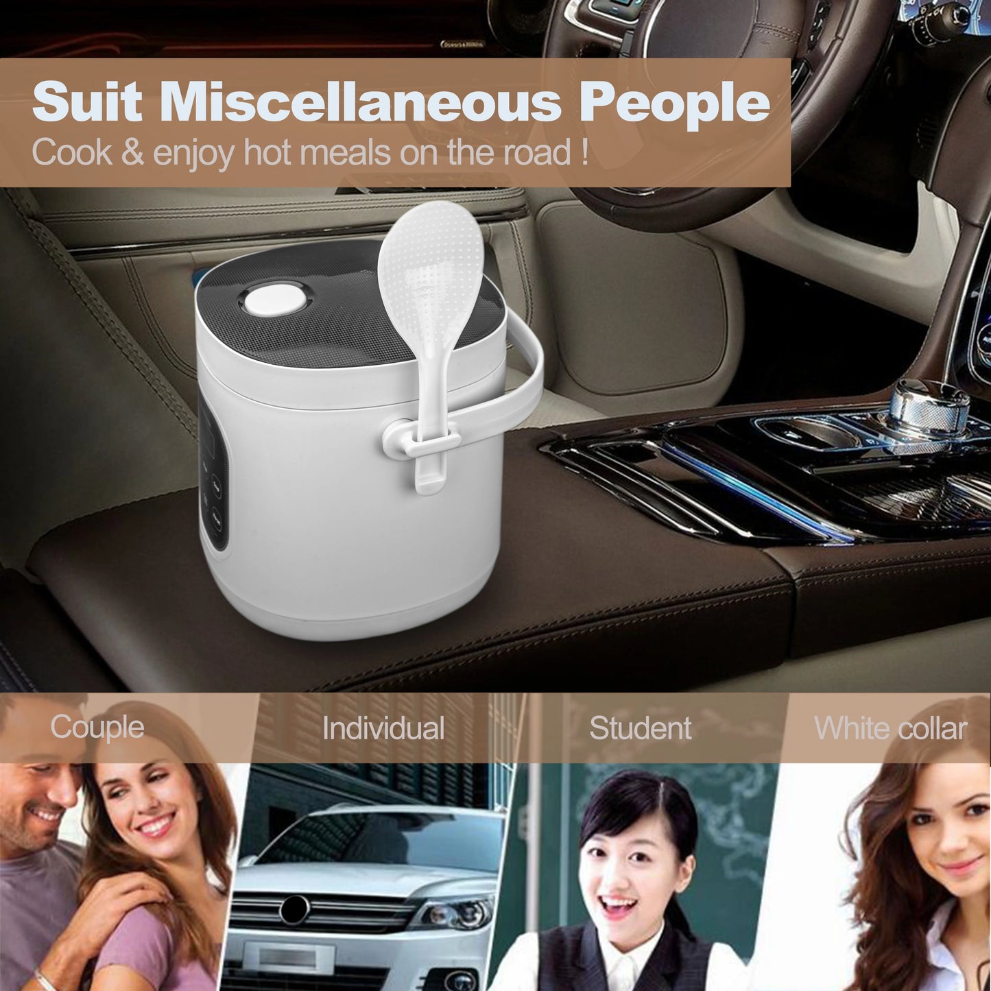 Car rice cooker 12v 24V 220V car home dual use self-driving portable rice cooker 24v truck smart rice cooker lunch box