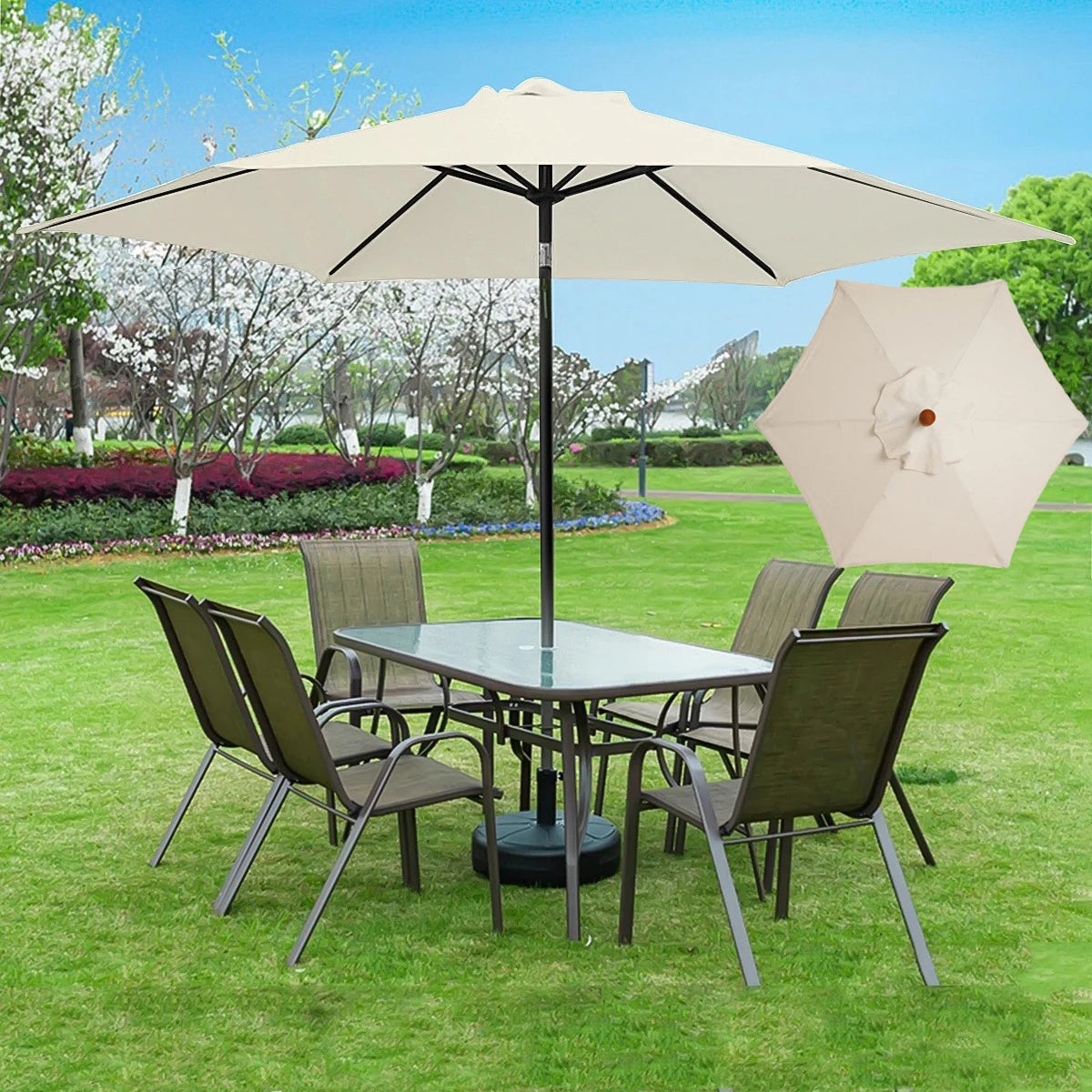 2/2.7/3m UV Protection Parasol Sunshade Umbrella Cover Garden Umbrella Cover Waterproof Beach Canopy Replacement Cover 6/8Ribs