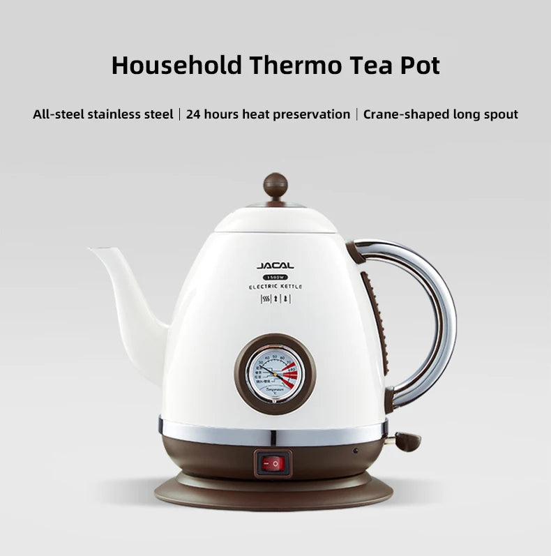 1.5L Electric Kettle 1500W Quick Heating Boiling Coffee Teapot Household Thermo Pot 304 Stainless Steel Linner with Thermometer