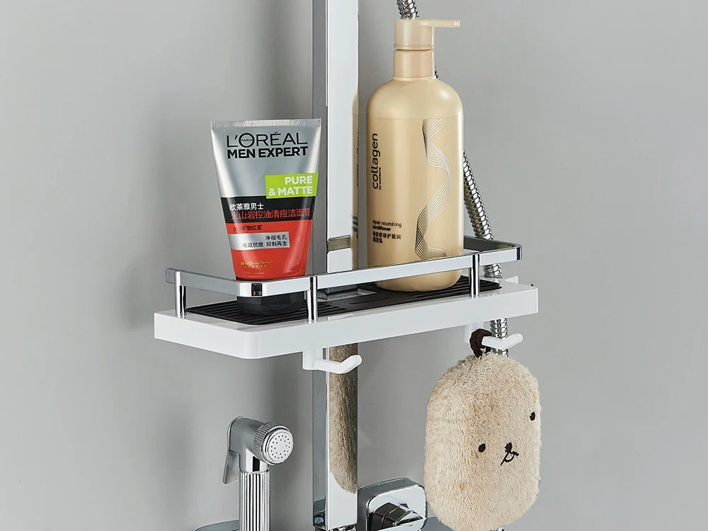Black Display Thermostatic Shower Faucet Set Rainfall Bathtub Tap With Bathroom Shelf Water Flow Produces Electricity
