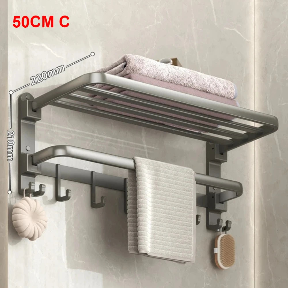 Gun Gray Triple Tier Folding Space Aluminum Towel Rack Wall mounted Hardware Pendant Set Bath Towel Holder Bathroom Accessories