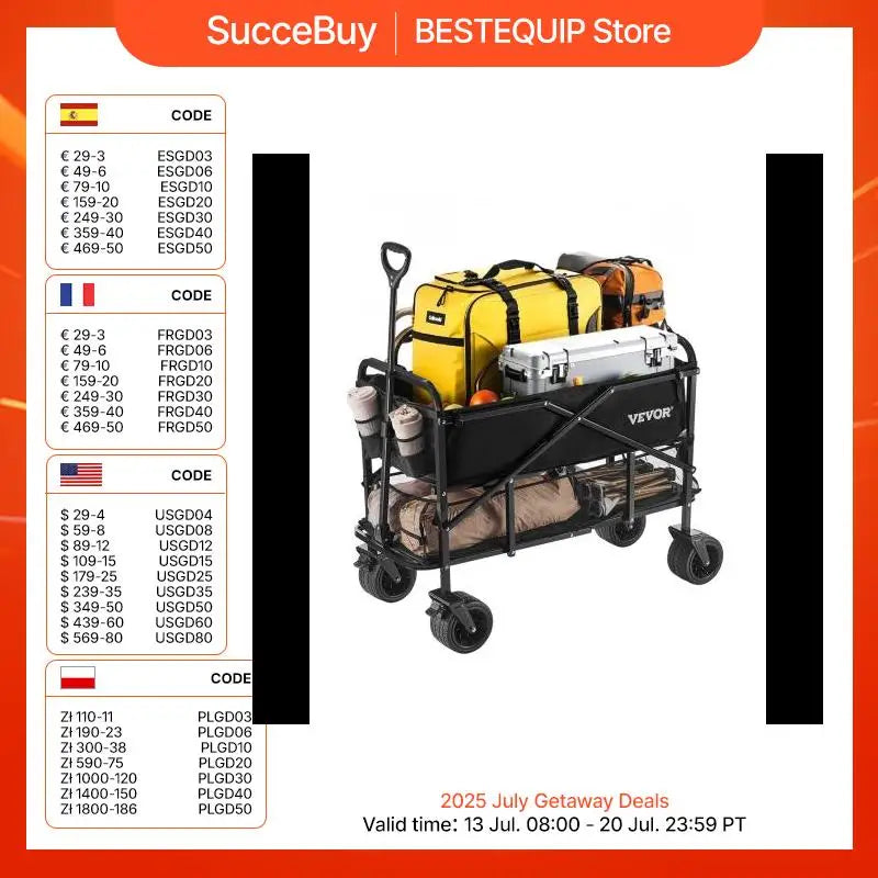VEVOR Double Decker Wagon Collapsible 300L & 450lbs Heavy Duty Extended Long Garden Cart with All-Terrain Wheels for Camping