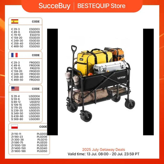 VEVOR Double Decker Wagon Collapsible 300L & 450lbs Heavy Duty Extended Long Garden Cart with All-Terrain Wheels for Camping
