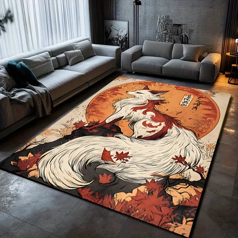 Fox Spirit Rug Velvet Flannel Printed Floor Mat Mythical Design Decorative Carpet Living Room Home Decor