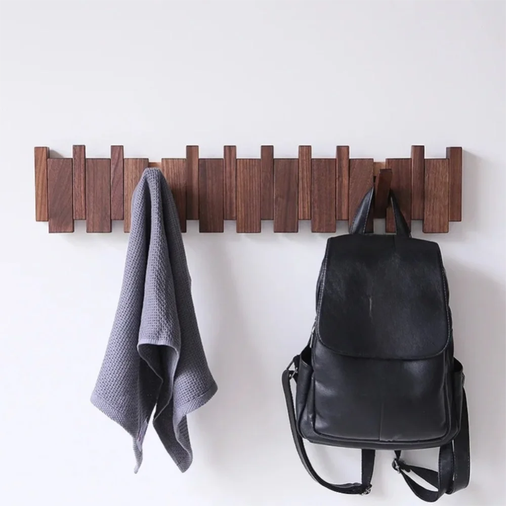 New Wall Mounted Wood Coat Racks with 8 Hooks Art Entry Door Porch Hanging Hook Piano Key Shaped Clothes Hook Home Decor