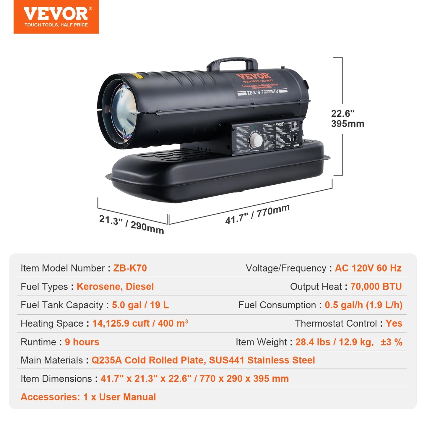 Portable Forced Air Diesel Heater – Torpedo Style Heavy-duty, energy-efficient space heater with thermostat and fuel tank. Ideal for garages, workshops, and outdoor heating.