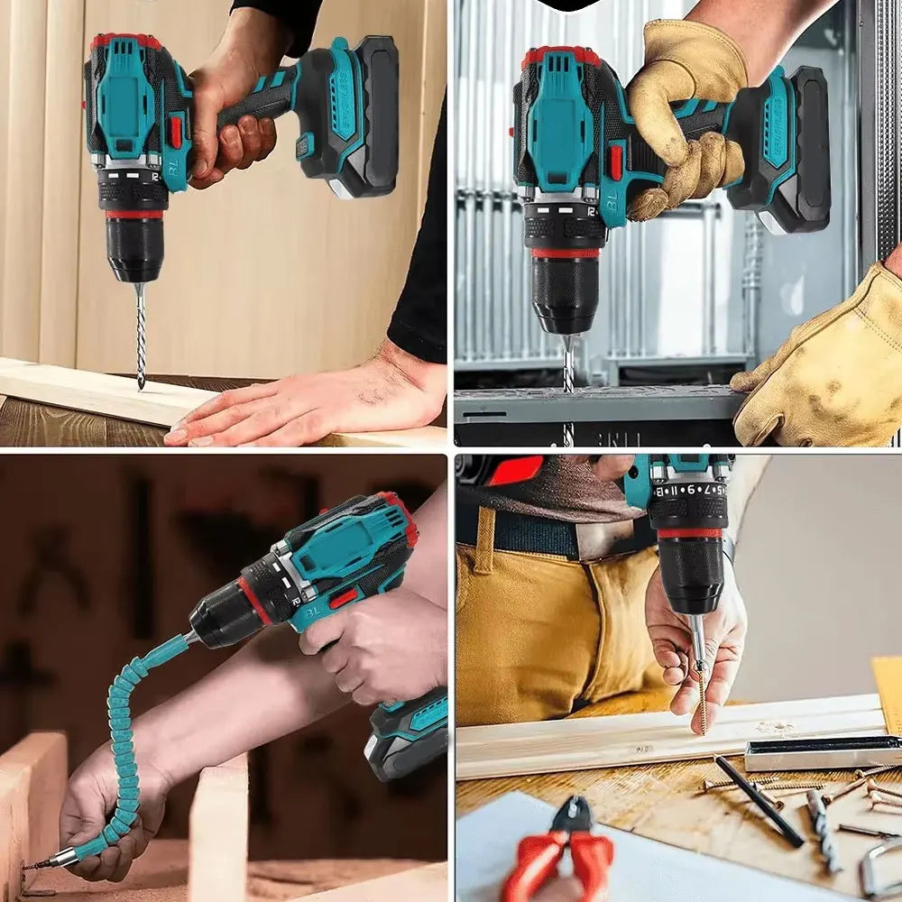 10mm Brushless Electric Impact Drill Driver 2-Speed Cordless Power Tool for Home DIY Construction 18V Battery Not Included