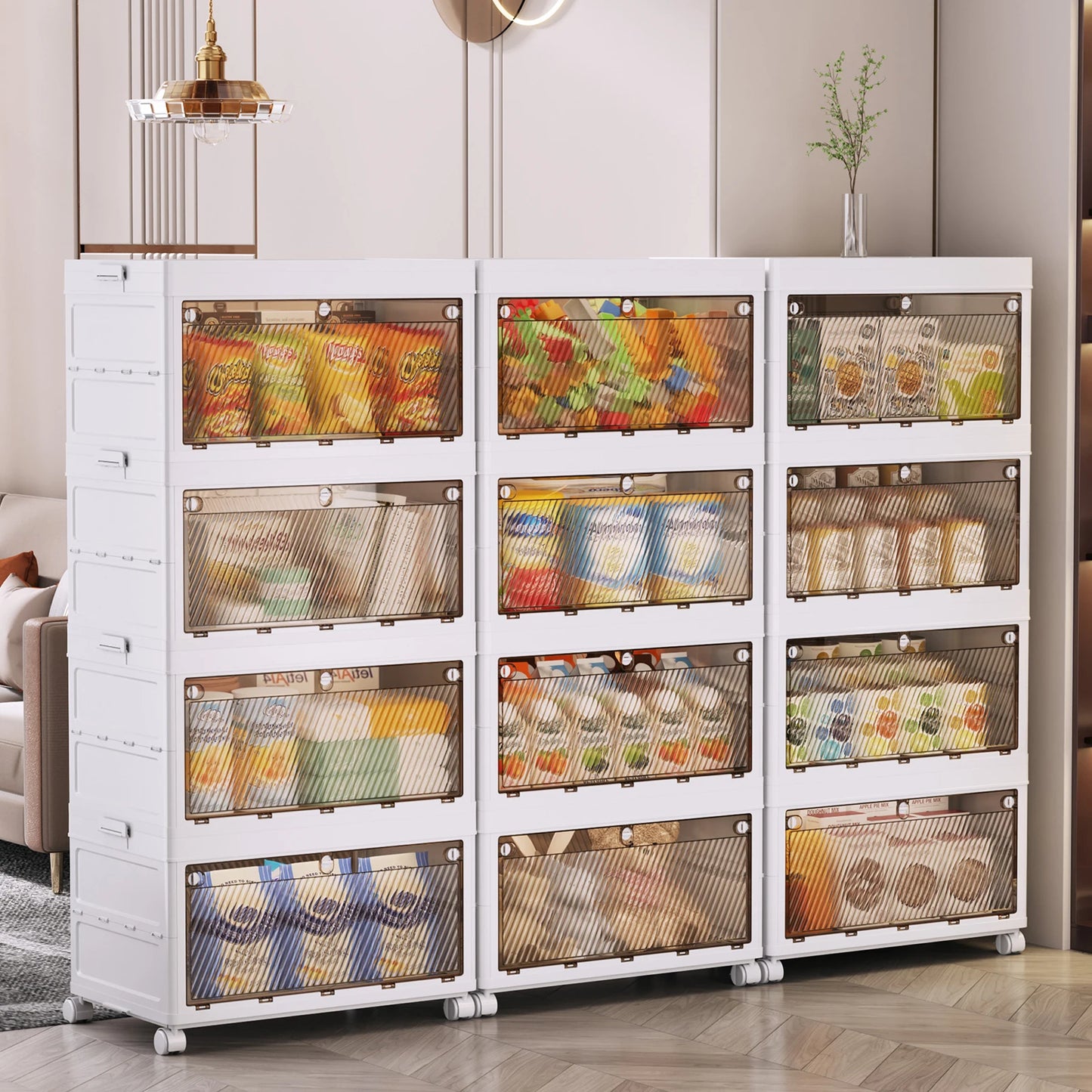 1/2/3/4/5 Layer Folding Storage Cabinet Storages Cabinet Waterproof Dustproof With Swivel Wheel Kitchen Bedroom Living Room