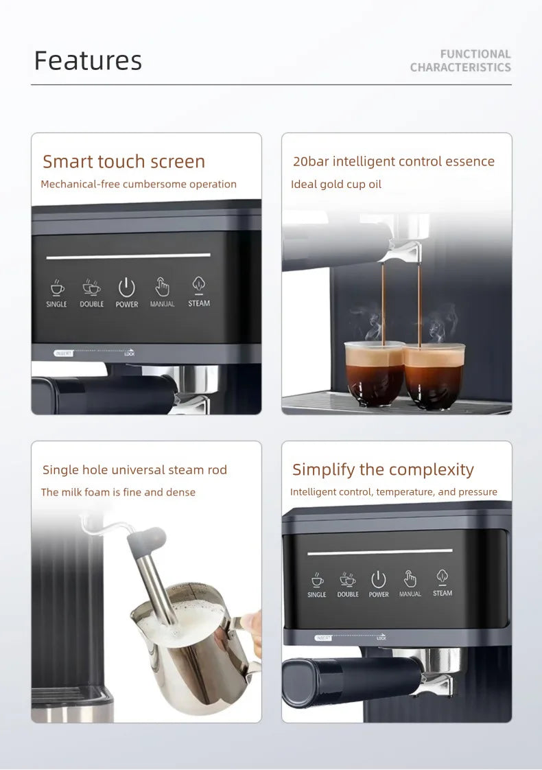 Semi-automatic Italian Espresso Coffee Machine Home Office Coffee Maker Milk Foam Frothing Coffee Machine