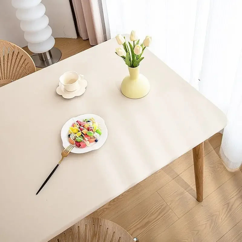 90 x 180cm Leather surface Waterproof Oil-proof Tablecloth Cover for Dining Table Square Surrounded Table Mat Elastic Protection
