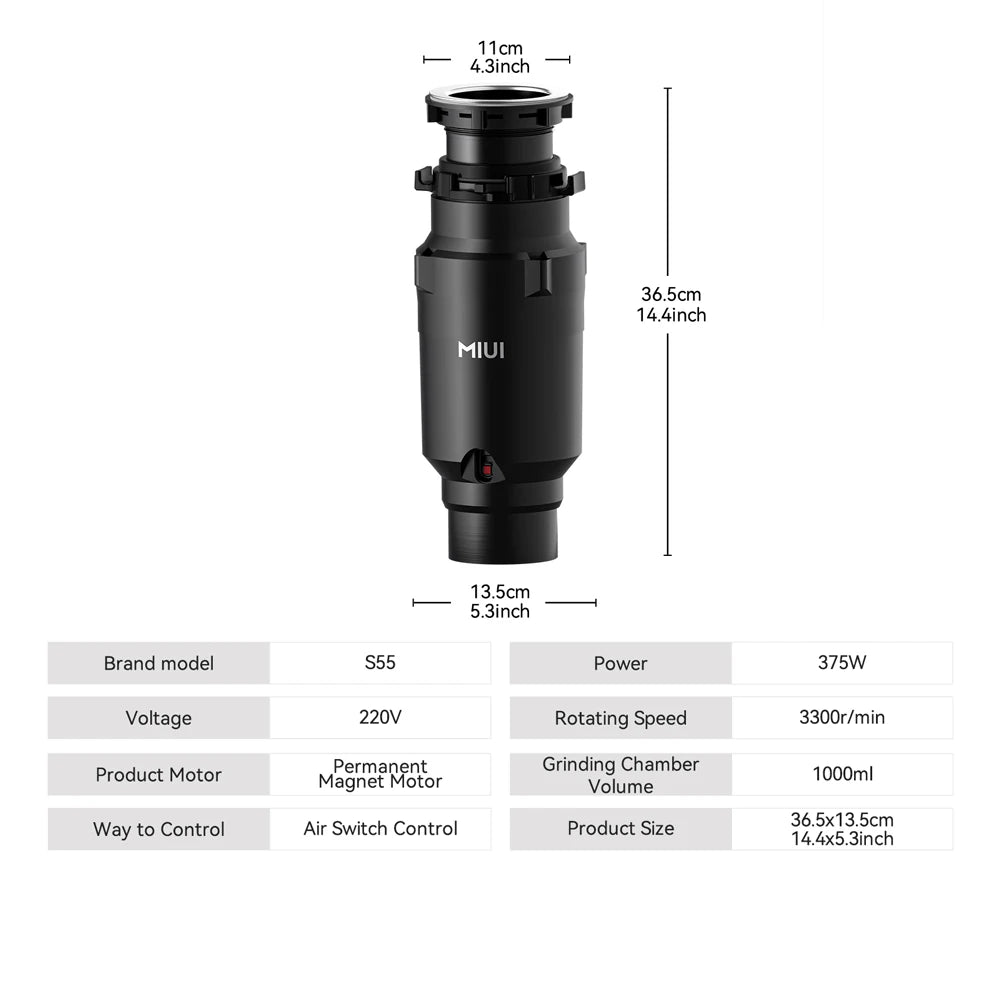 Continuous Feed Garbage Disposal with Sound Reduction,1/2 HP Stainless Steel Food Waste Grinding System,Power Cord Included