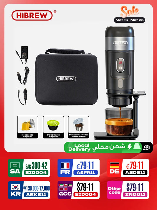 HiBREW Portable Coffee Machine for Car & Home,DC12V Expresso Coffee Maker Fit Nexpresso Dolce Pod Capsule Coffee Powder H4A
