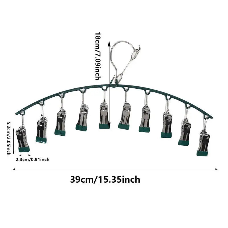 Galvanized Clothes Drying Hanger Windproof Clothing Rack 10 Clips Sock Laundry Airer Underwear Socks Holder Hangers