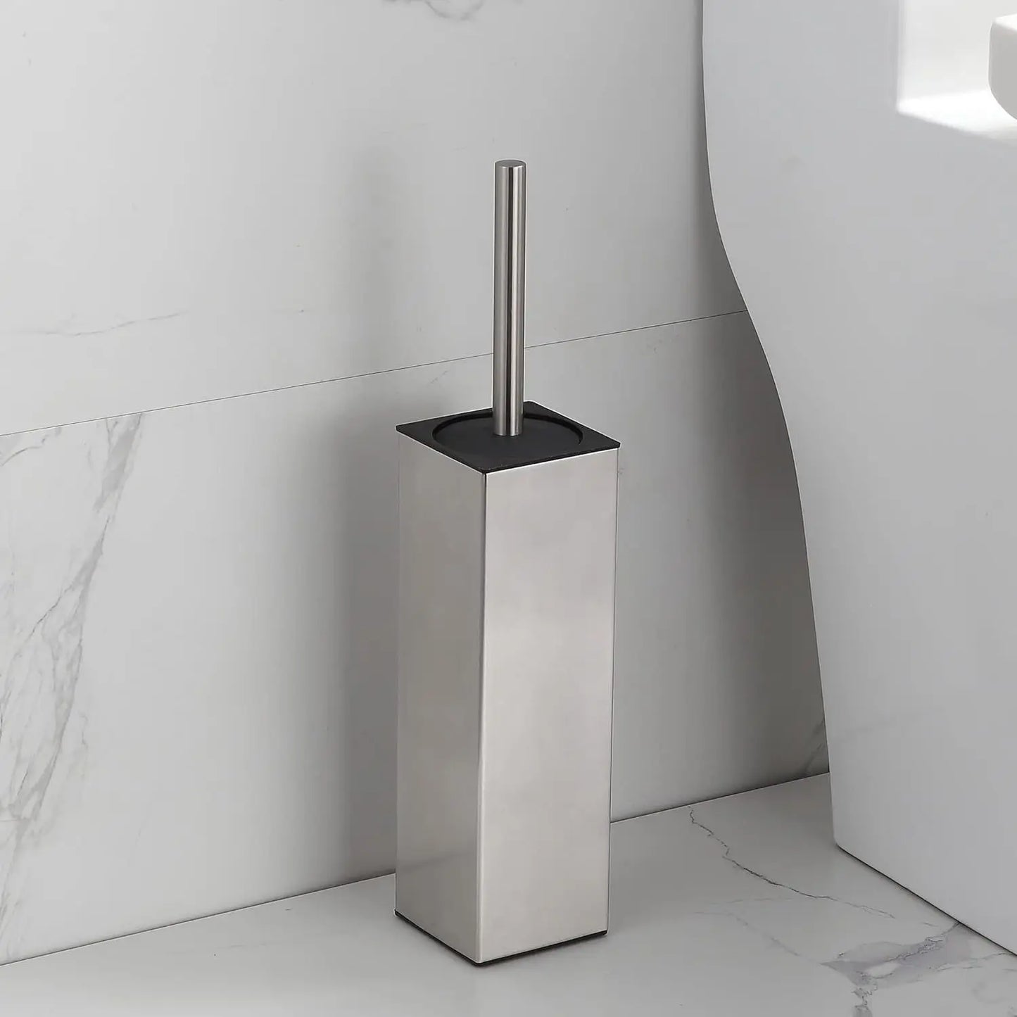 Square toilet brush, 304 stainless steel floor-mounted toilet brush, bathroom toilet punch odor-proof long tube wall-mounted