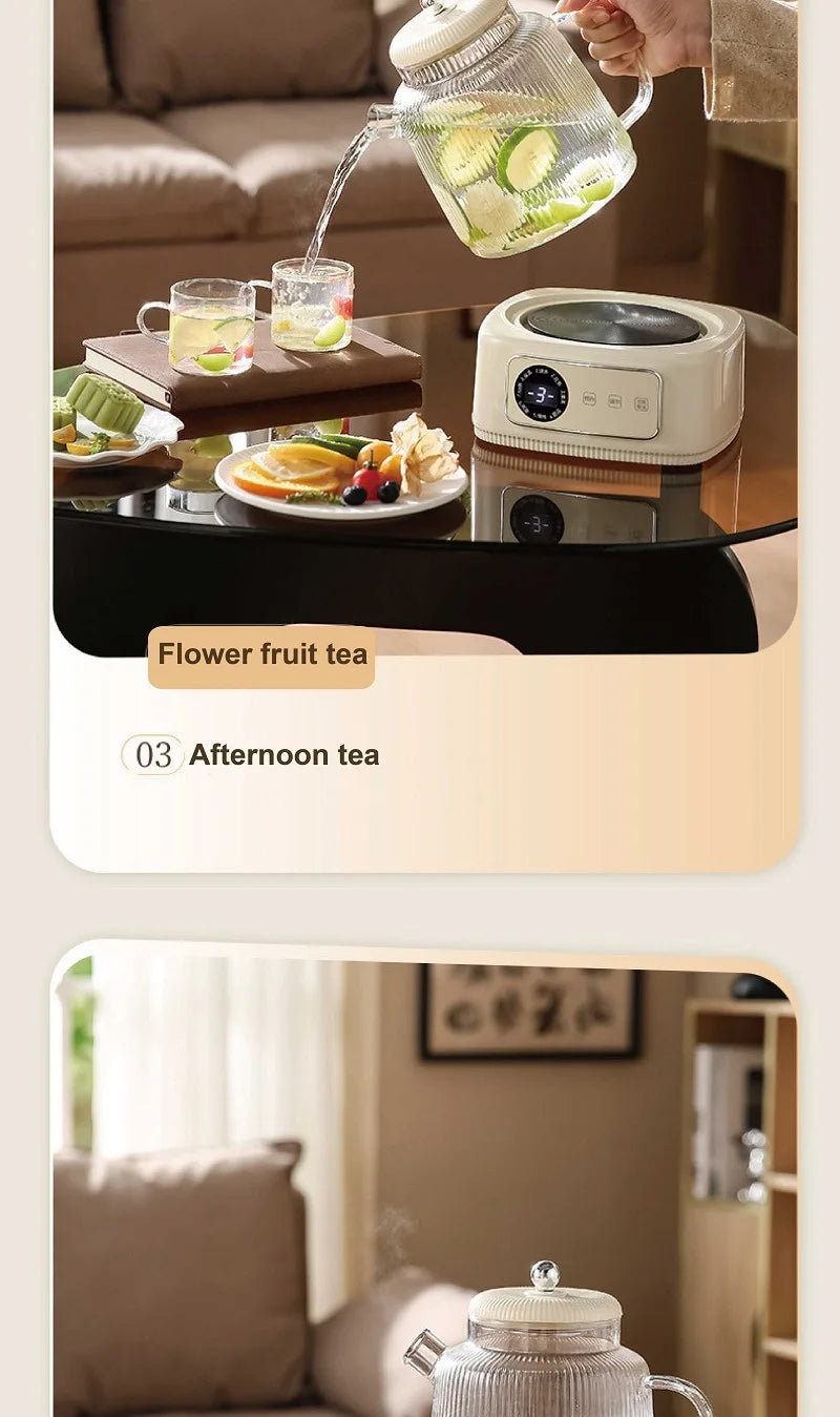 1.5L Health Kettle Temperature Adjust Glass Tea Maker MultiFunction Office Appointment Flower Teapot Portable Electric Hot Cup