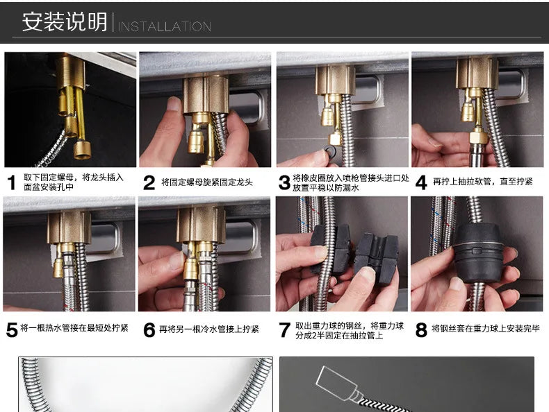 Gold Bathroom Ceramic handle Basin Faucets Pull Out Mixers Sink Faucet Washbasin Taps Water Tap Tapware Crane Brass Material