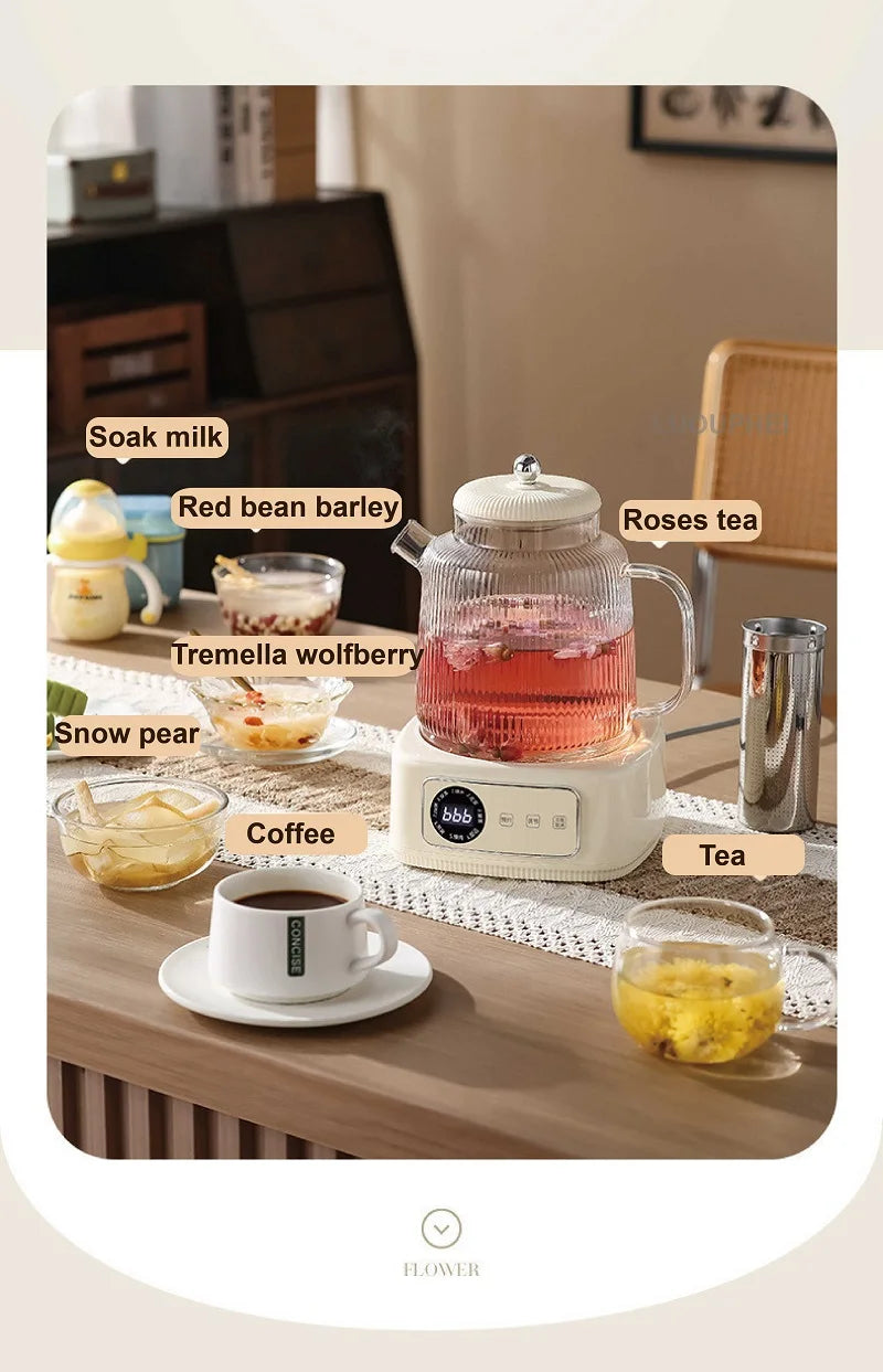 1.5L Health Kettle Temperature Adjust Glass Tea Maker MultiFunction Office Appointment Flower Teapot Portable Electric Hot Cup