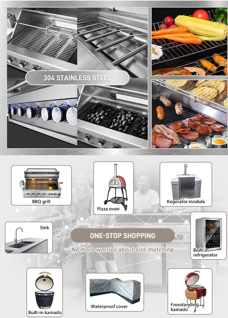 Custom outdoor kitchen Cabinet BBQ grill Oven and Bar Furniture House garden Stainless Steel