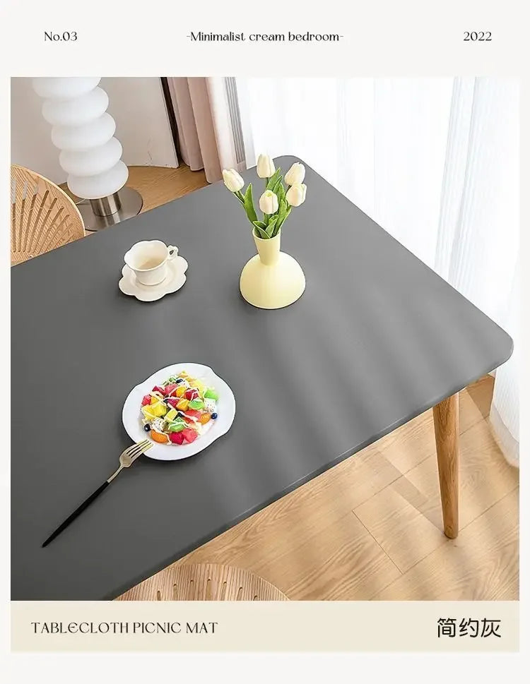 90 x 180cm Leather surface Waterproof Oil-proof Tablecloth Cover for Dining Table Square Surrounded Table Mat Elastic Protection