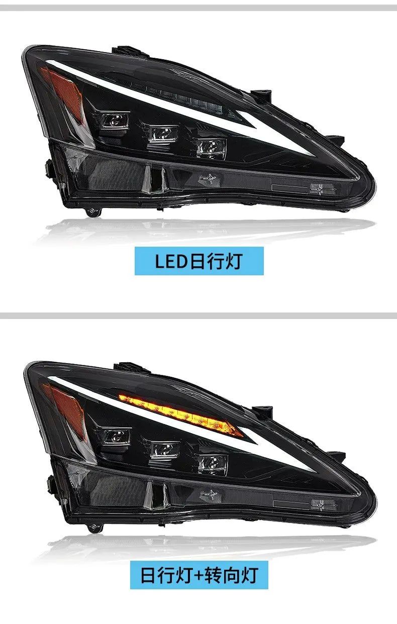 LED Projector Headlights for Lexus IS250 (2006–2012) Includes daytime running lights for enhanced visibility. High-quality automotive upgrade for style and safety.