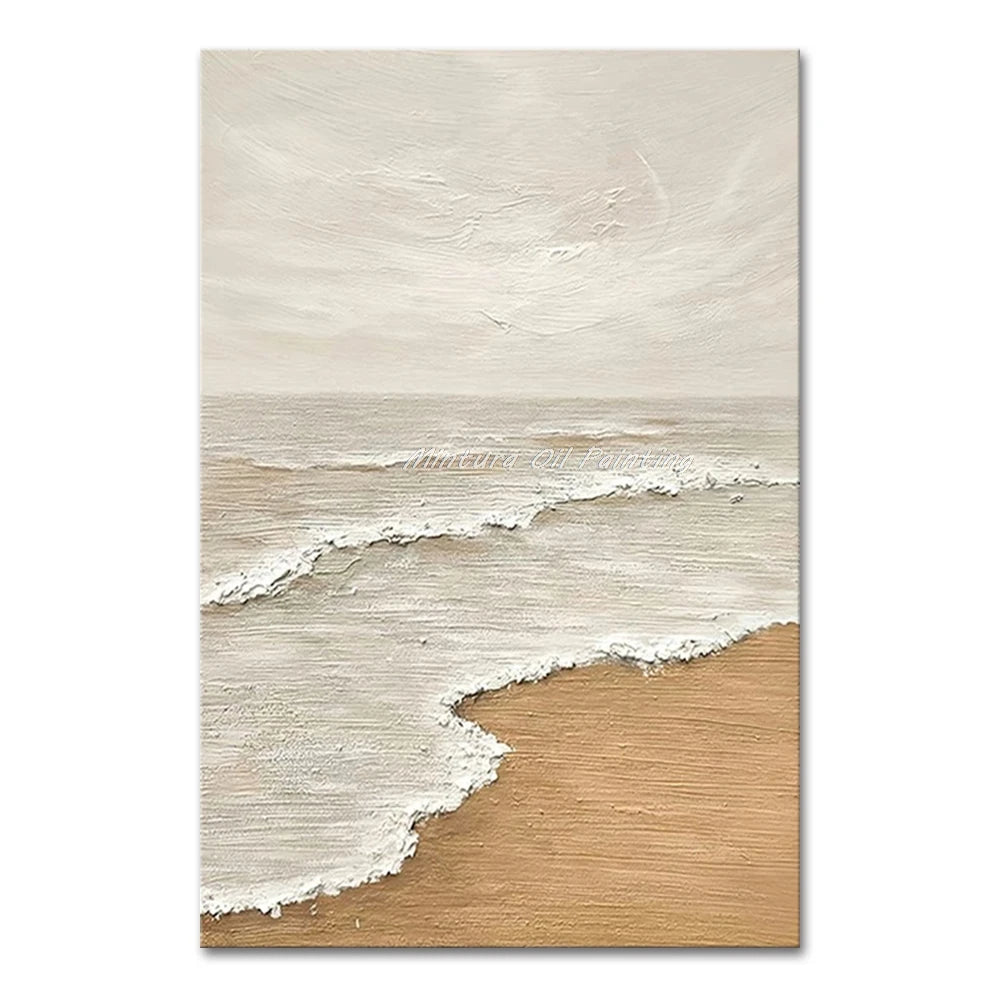 Mintura,Nordic Hand-painted Oil Painting on Canvas,Abstract Seaside Landscape Wall Art Poster,Living Room Office Home Deco Mural